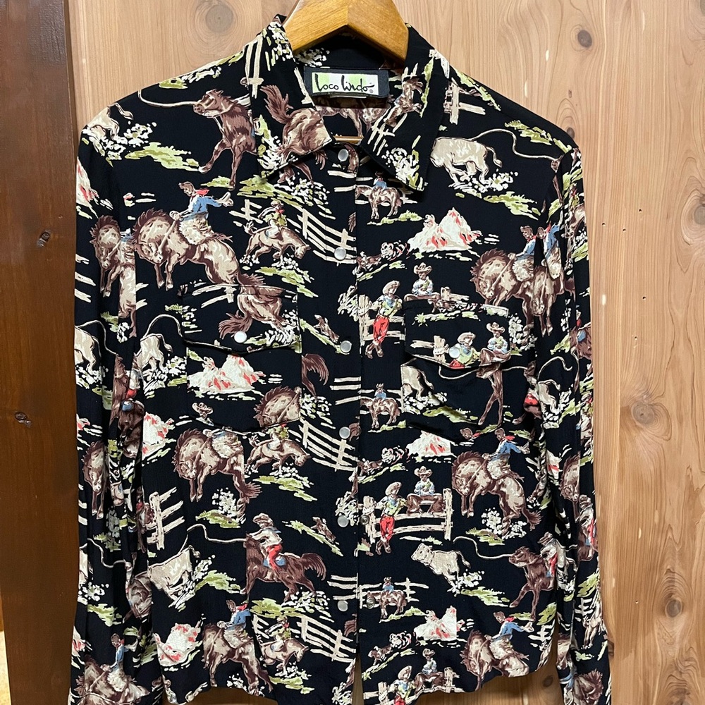 Vintage Loco Lindo Cowboy Print Shirt